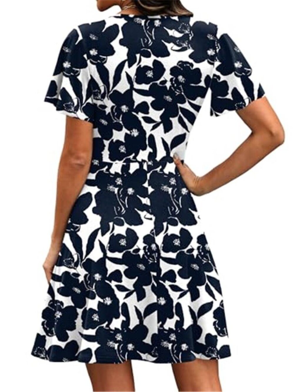 Womens Casual Dresses Wrap V Neck Dress A-Line Ruffle Sleeve Summer - Picture 5 of 5